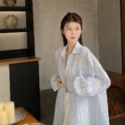 Long-sleeved Striped Casual Shirt - Korean Aesthetic word2