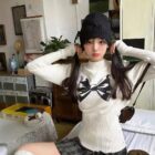 Bowknot Print Sweater - Korean Aesthetic word3