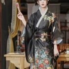 Satin-Fabric Light Kimono - Japanese Floral Design word3