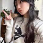 Bowknot Print Sweater - Korean Aesthetic word3