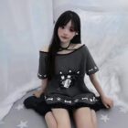 Off-Shoulder Black Cat T-Shirt word3