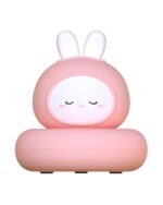 Pink kawaii night light lamp with rabbit features and glowing ears.