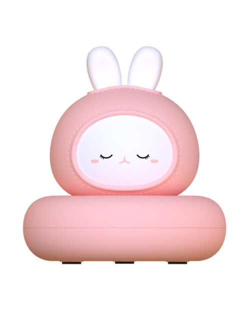 Pink kawaii night light lamp with rabbit features and glowing ears.