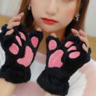 Pair of black neko paw gloves from the Winter Collection, featuring plush paw details.