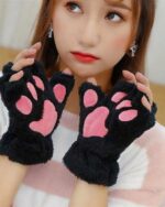 Pair of black neko paw gloves from the Winter Collection, featuring plush paw details.