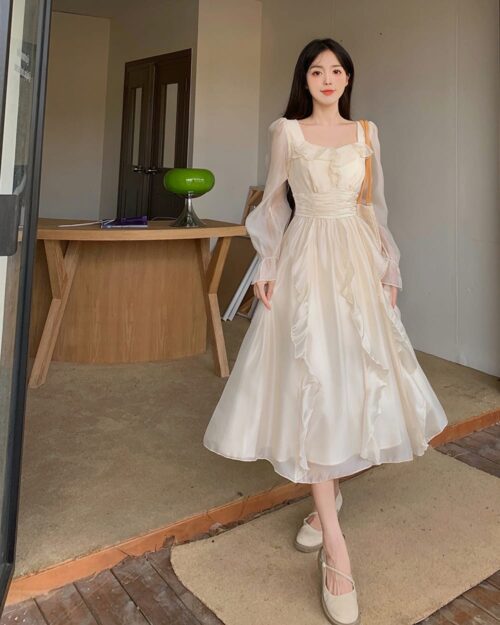 French Style Long Sleeve Dress