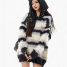 Striped Fluffy Sweater - Korean Aesthetic word3