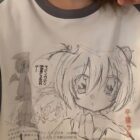 Animecore aesthetic shirt featuring a sketched manga illustration with Japanese text.