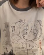 Animecore aesthetic shirt featuring a sketched manga illustration with Japanese text.