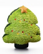 Small, green Christmas chonky plushie with lights and a star.