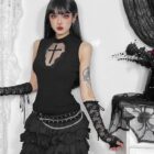 Cross Mesh Top - Gothic Aesthetic word1
