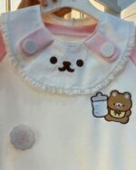 Pink Embroidered Sweater - Jojifuku aesthetic sweater with bear and milk motifs.