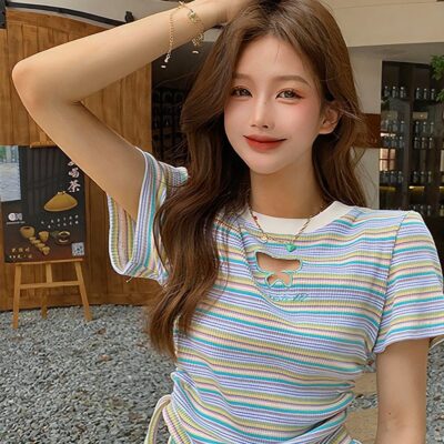 Stripped Butterfly Top - Korean Aesthetic