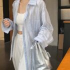 Long-sleeved Striped Casual Shirt - Korean Aesthetic word2