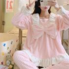 Lace Flannel Bow Homewear - Kawaii Clothes word1