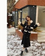 Retro Style Winter Set - French Aesthetic outfit worn outdoors in snowy weather.