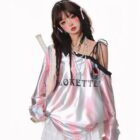 Off Shoulder Sport Sweatshirt - Coquette Aesthetic word2
