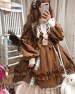 Plus size hime lolita fantasy dress with layers, ruffles, and lace detailing.