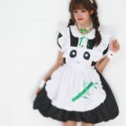 A panda maid costume featuring a white and black dress with panda ears and a bamboo print.
