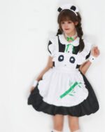 A panda maid costume featuring a white and black dress with panda ears and a bamboo print.