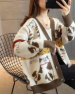 Otom Cat Cardigan Sweater - Vintage design with cute cat illustrations.