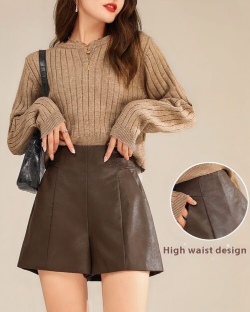 Vegan Leather High Waist Shorts - Vintage Aesthetic