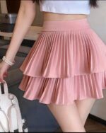 Pink Ballet Style Pleated Skirt - coquette aesthetic skirt featuring layered pleats.