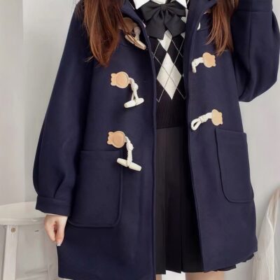 Hooded Woolen Coat - Kawaii Aesthetic