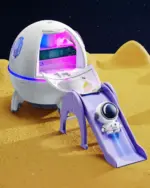 Kawaii Mini Spaceship Humidifier, astronaut humidifier with slide and figure on a lunar surface.