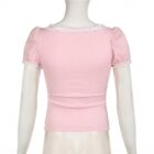 Lace Edge Square Collar Top - Coquette Aesthetic word1