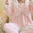 Lace Flannel Bow Homewear - Kawaii Clothes word1