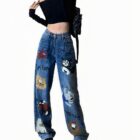 Retro Style Cute Graffiti Jeans - Y2K Aesthetic word3
