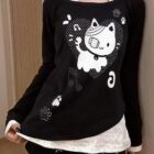 Patched Neko Off-Shoulder T-Shirt - Cutecore Aesthetic word2