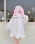 Fluffy bunny ears coat featuring a white hooded sweatshirt with oversized bunny ears.