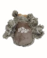 Lucas the Spider plush toy – a brown, furry spider plush with ‘Lucas the Spider’ printed on it.