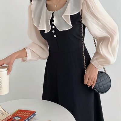 Puff Sleeve Dress - French Aesthetic