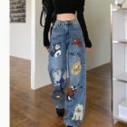 Retro Style Cute Graffiti Jeans - Y2K Aesthetic word3