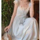 Lace Bow Long Dress - Cottagecore Aesthetic word3
