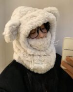 Fluffy winter hat with bear ears, a cute bear ear hat.