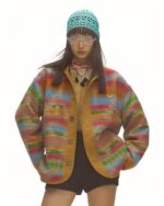 Artsy woolen vintage aesthetic jacket featuring a colorful patterned design.