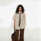 Vintage Striped Short Sleeve Shirt - Preppy Aesthetic word1