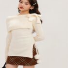 Off-shoulder Long-sleeved Sweater - Kawaii Aesthetic word1