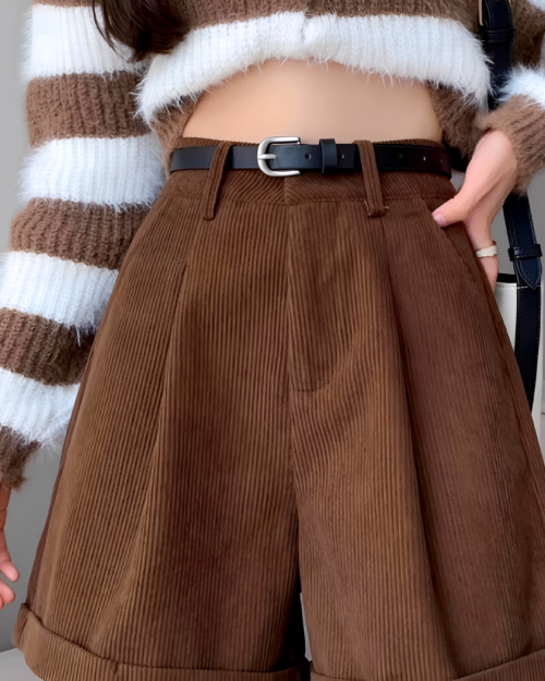Brown Corduroy Shorts - Vintage Aesthetic