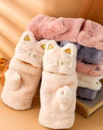 Cat Plush Mittens - Kawaii Winter, pink and gray plush hand warmers.