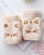 Cat Plush Mittens - Kawaii Winter, soft plush mittens with cat faces.