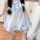 Cloudy Bowed Two Piece Set - Yume Kawaii Set, white lace dress with bows and ruffled bloomers.