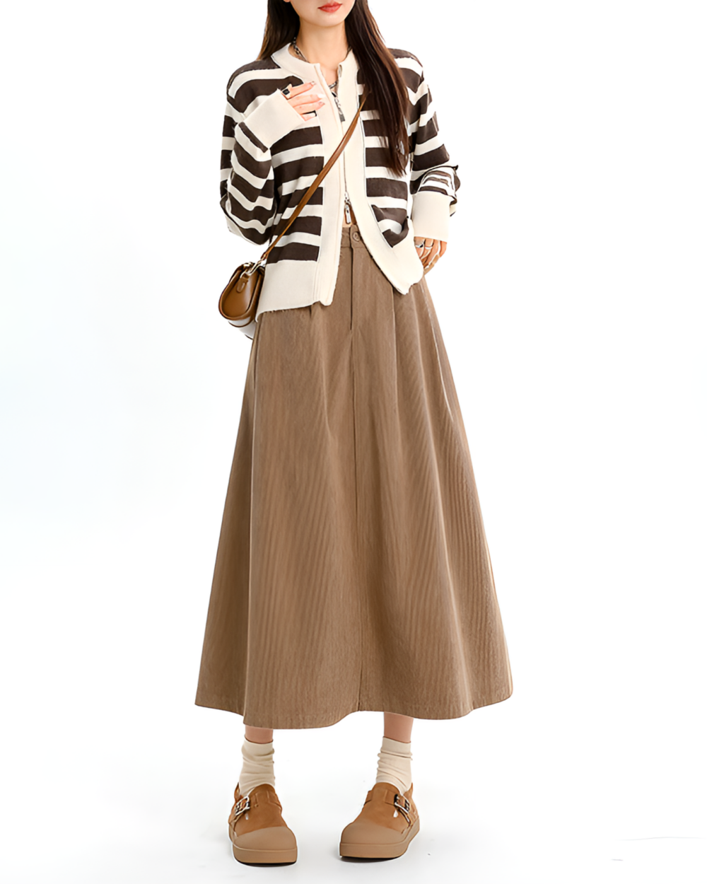 Corduroy Long Skirt - Korean Aesthetic word1