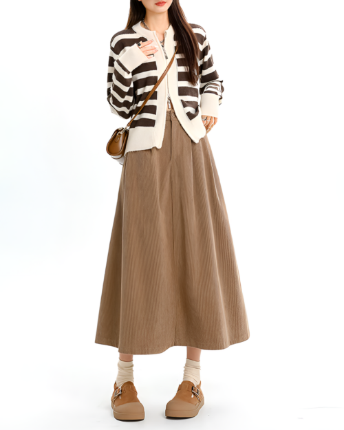 Corduroy Long Skirt - Korean Aesthetic