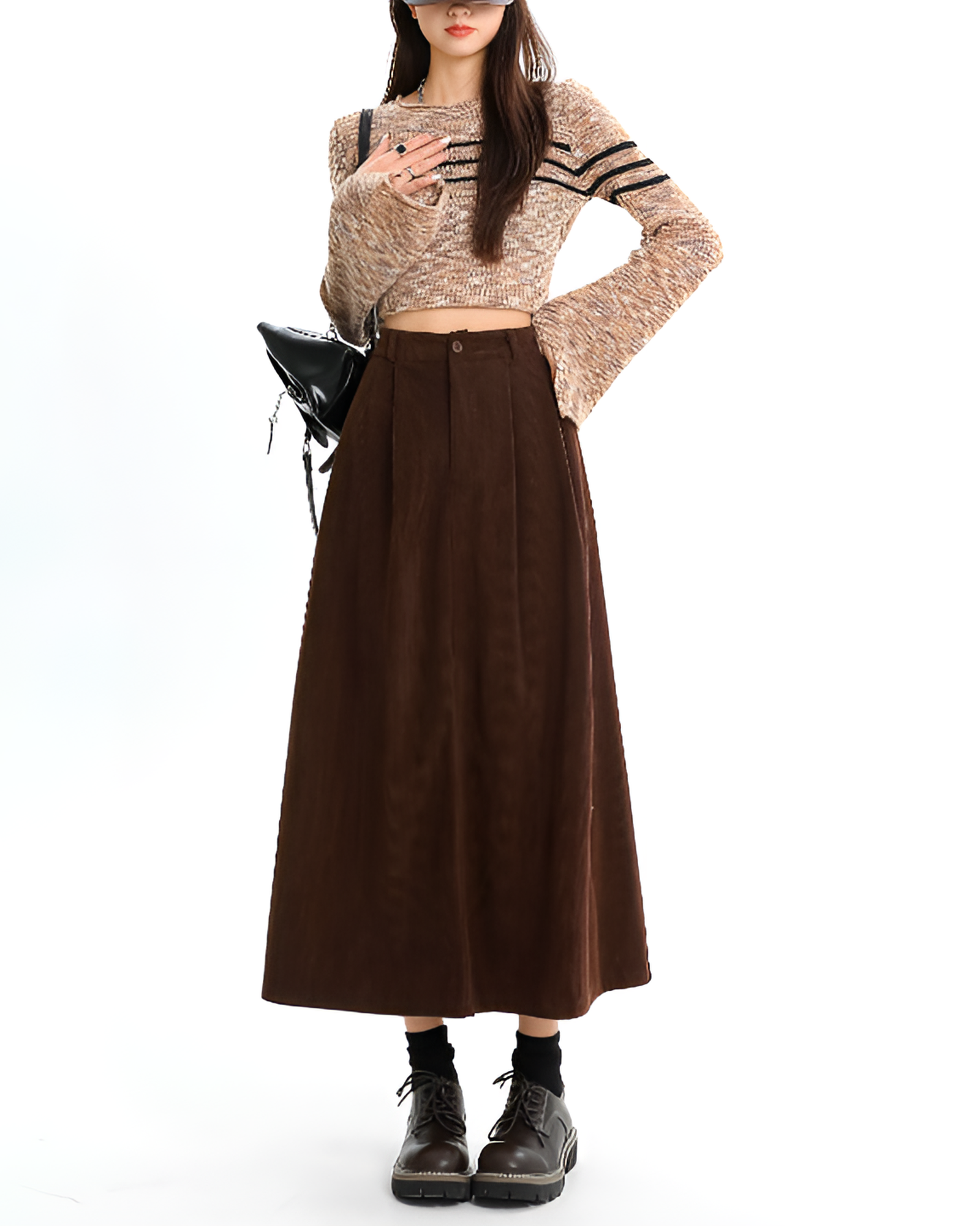 Corduroy Long Skirt - Korean Aesthetic - Image 2