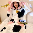 White Cow Onesie - Kawaii hooded fleece pajama with ears and spots.